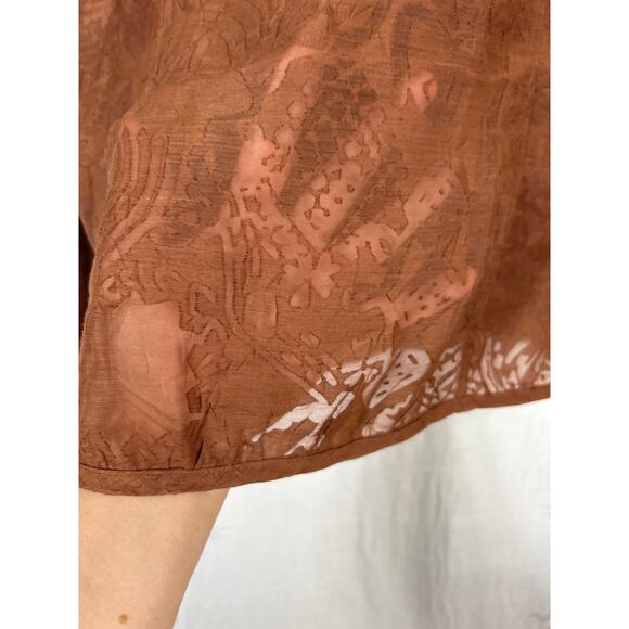 Chicos Button Up 2 Large Brown Sheer Abstract Linen Blend Jacket - Picture 10 of 13